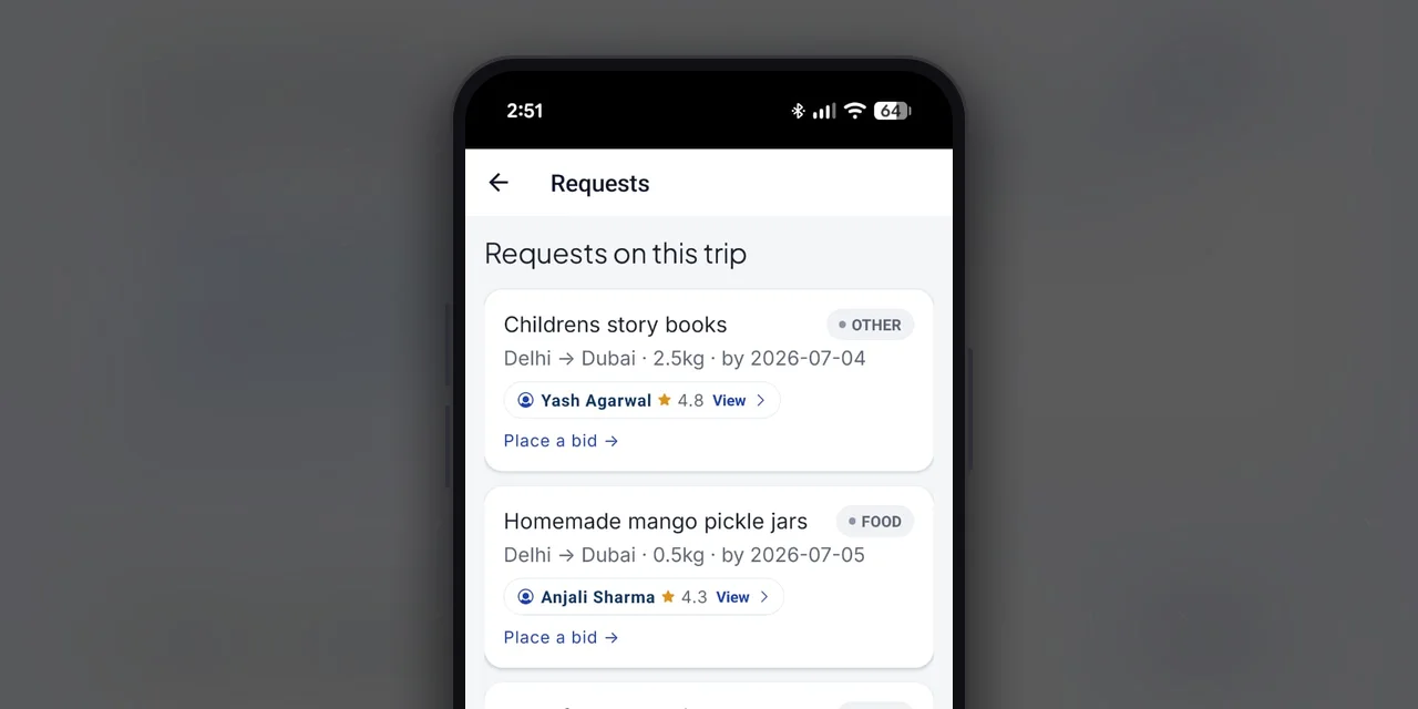 Carrymate app screen 1