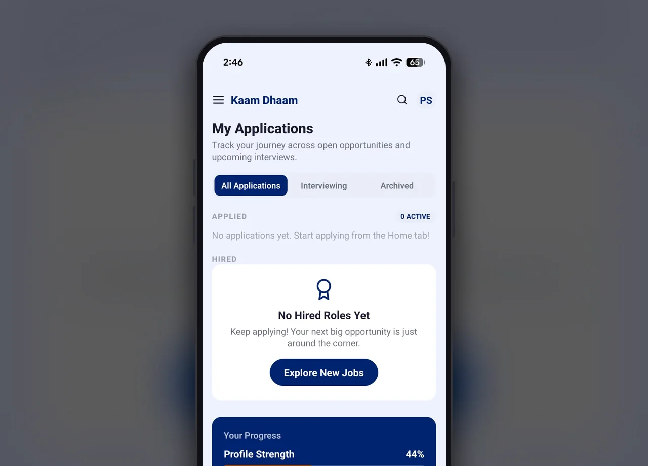 KaamDhaam app screen 2